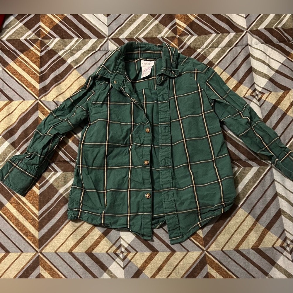 Carters Green Plaid Button-Up Shirt